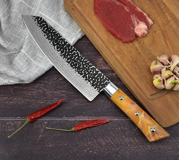 Stainless Steel Marbled Handle Diagonal Kitchen Knife