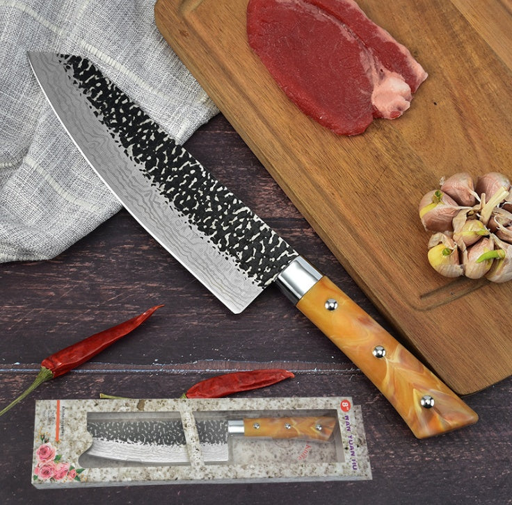 Stainless Steel Marbled Handle Diagonal Kitchen Knife