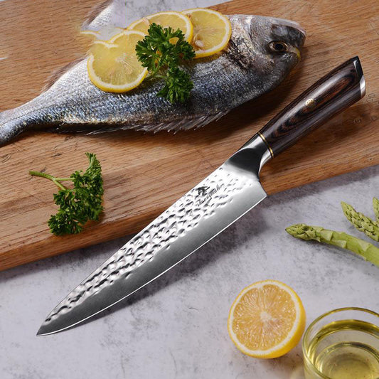 8-Inch Chef's Knife: Forged Stainless Steel with Colorful Wooden Handle